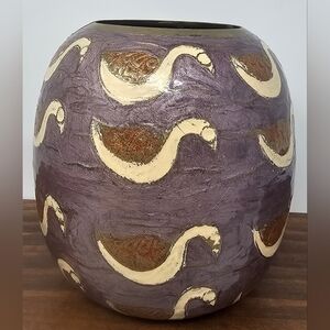 Vintage Brass & Enamel Cloisonne Handpaint Swan Vase Made in India 5" Tall